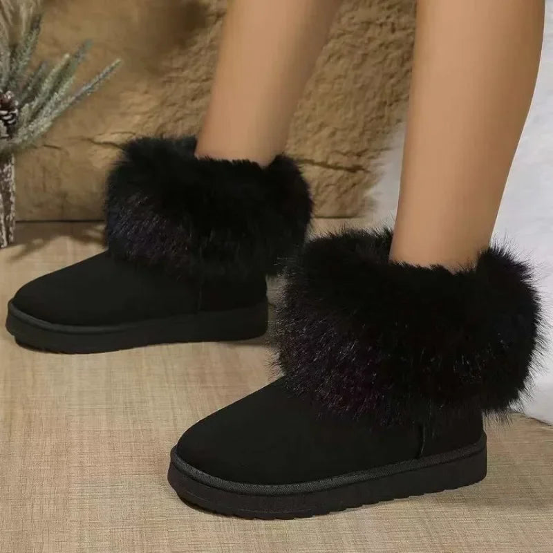 Winter Snow Fur Boots Winter Warm Ankle Boots for Snow Shoes Style Round-toe Slip on Winter Boots Size 36-42