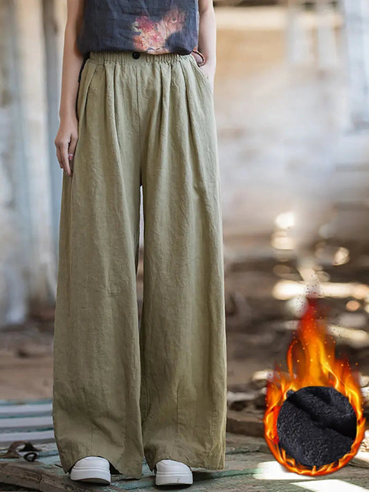 Fleece-lined Wide-leg Pants