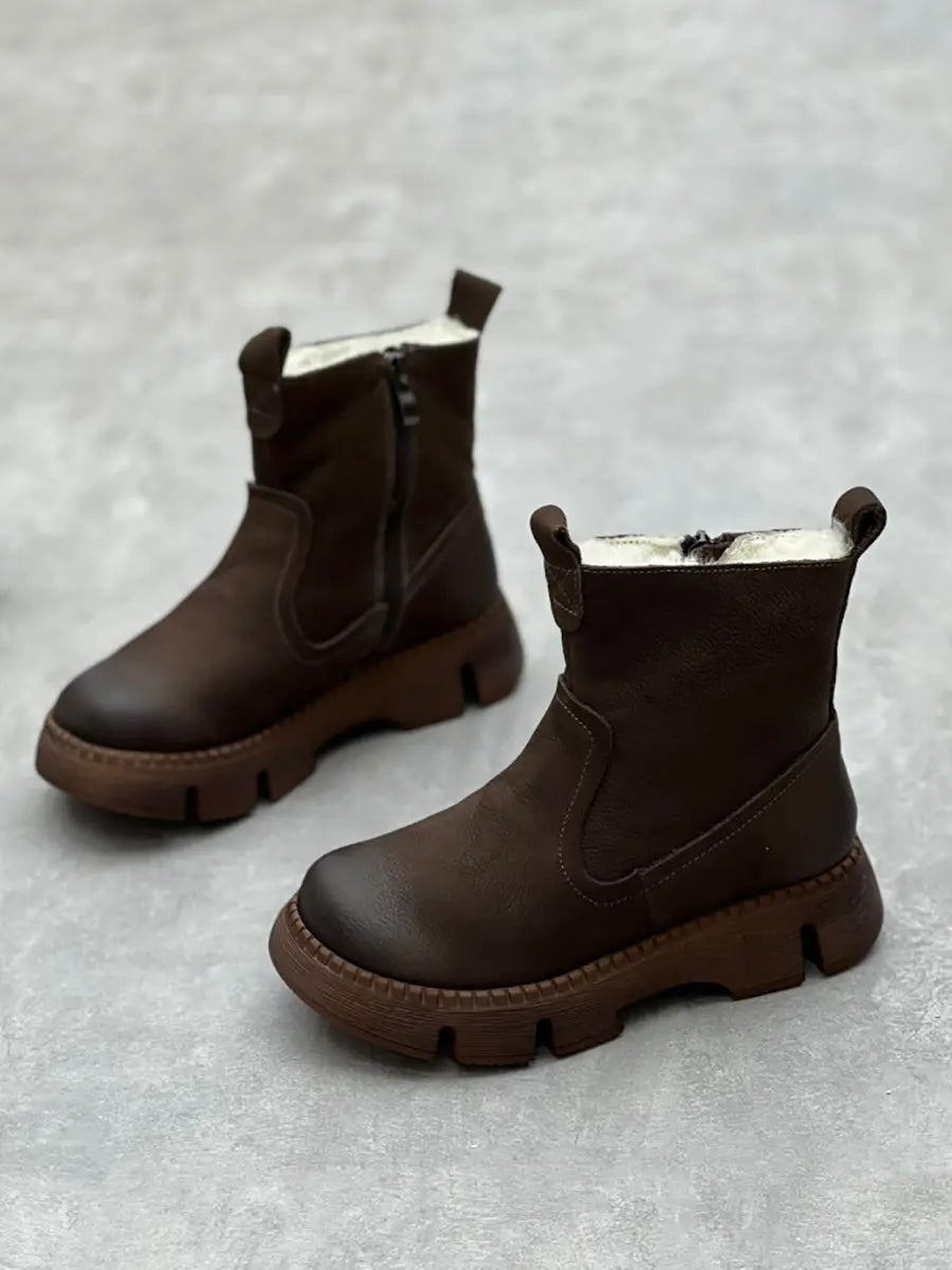 Leather Fleece-lined Ankle Boots