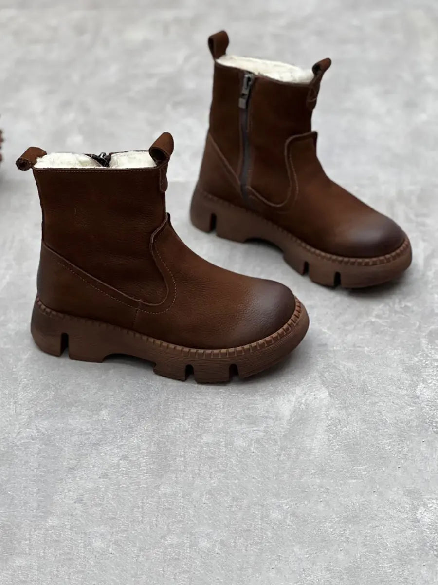 Leather Fleece-lined Ankle Boots