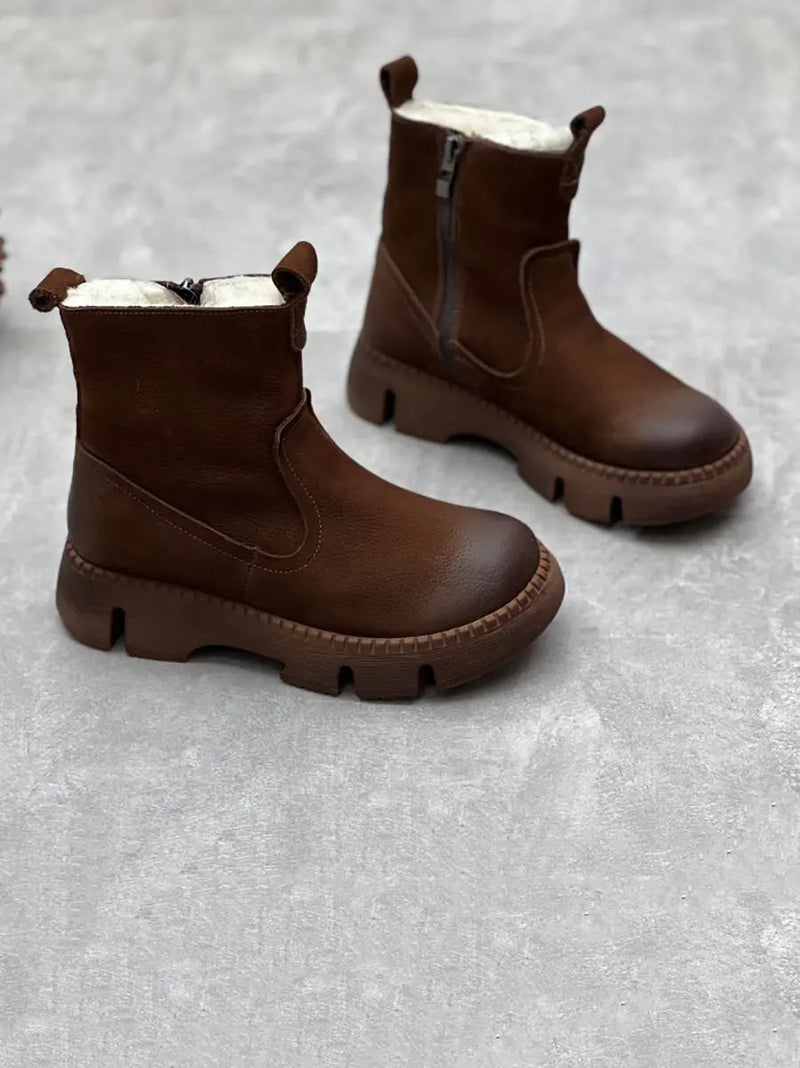 Leather Fleece-lined Ankle Boots