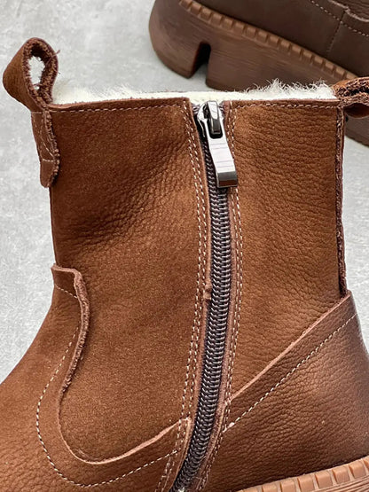 Leather Fleece-lined Ankle Boots