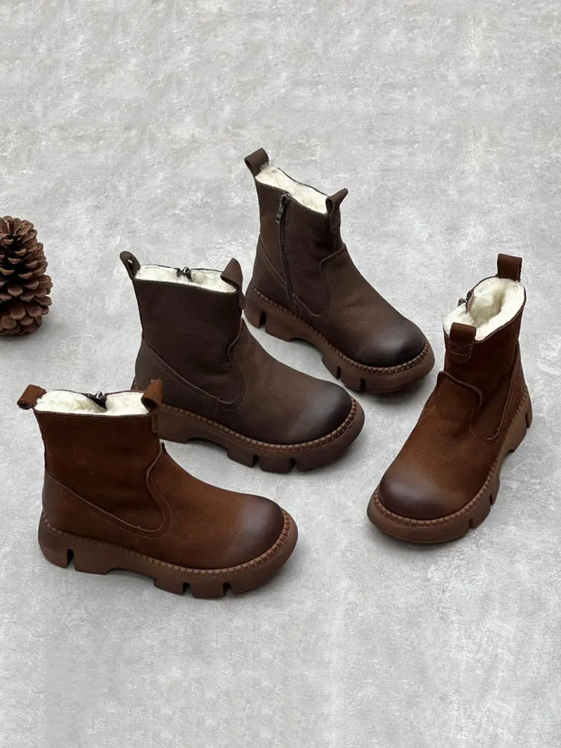 Leather Fleece-lined Ankle Boots