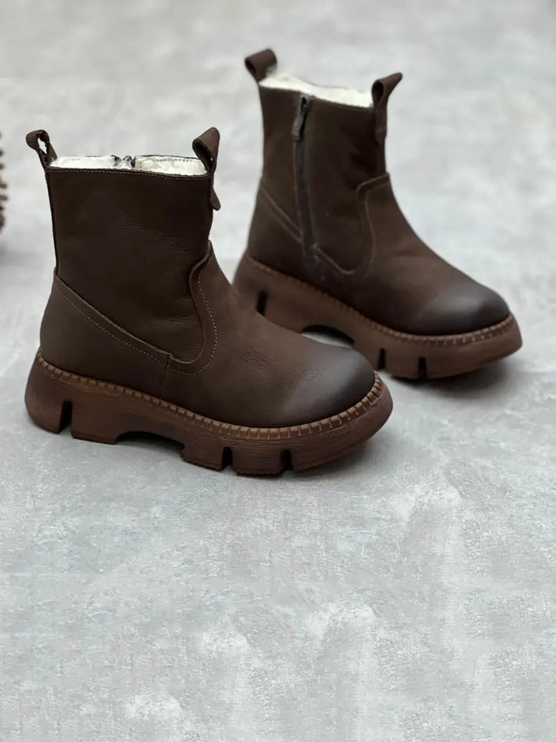 Leather Fleece-lined Ankle Boots