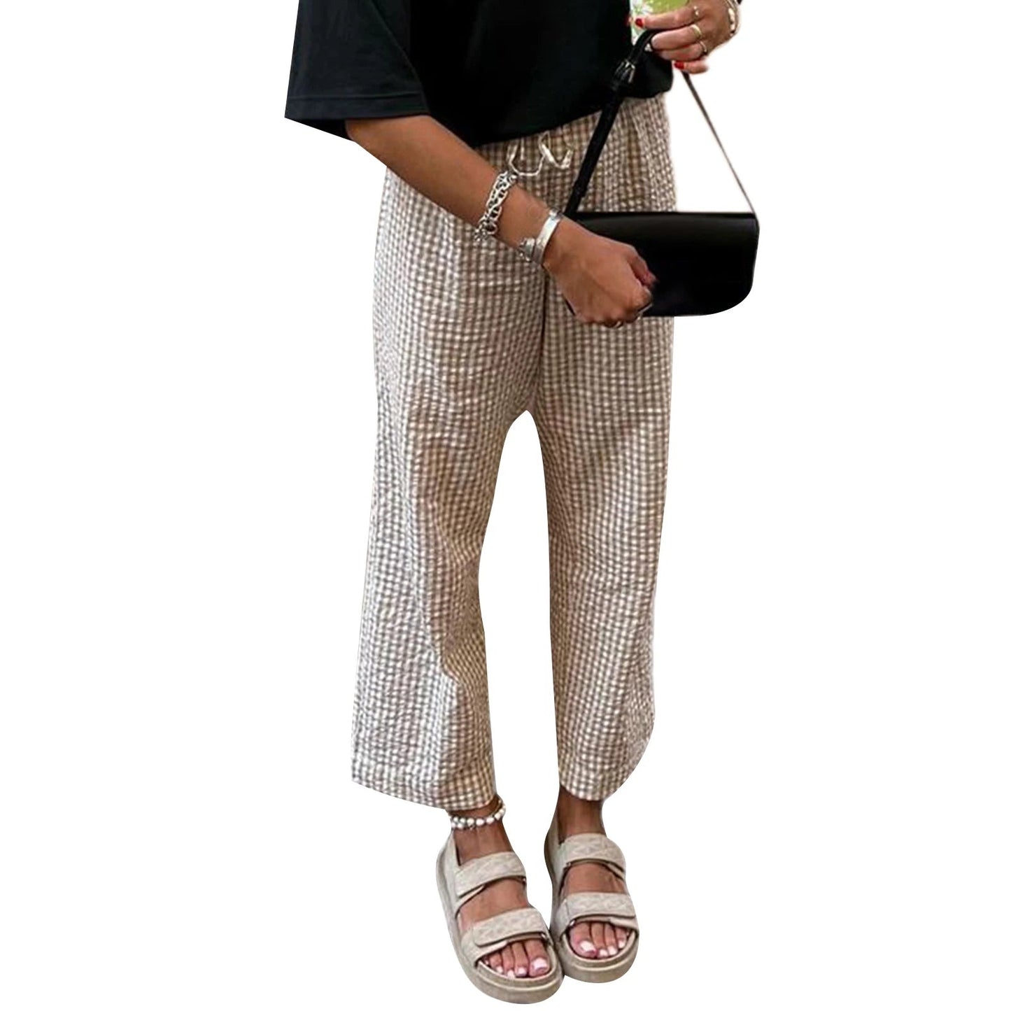Gingham Print Elastic Waist Drawstring Lounge Pant