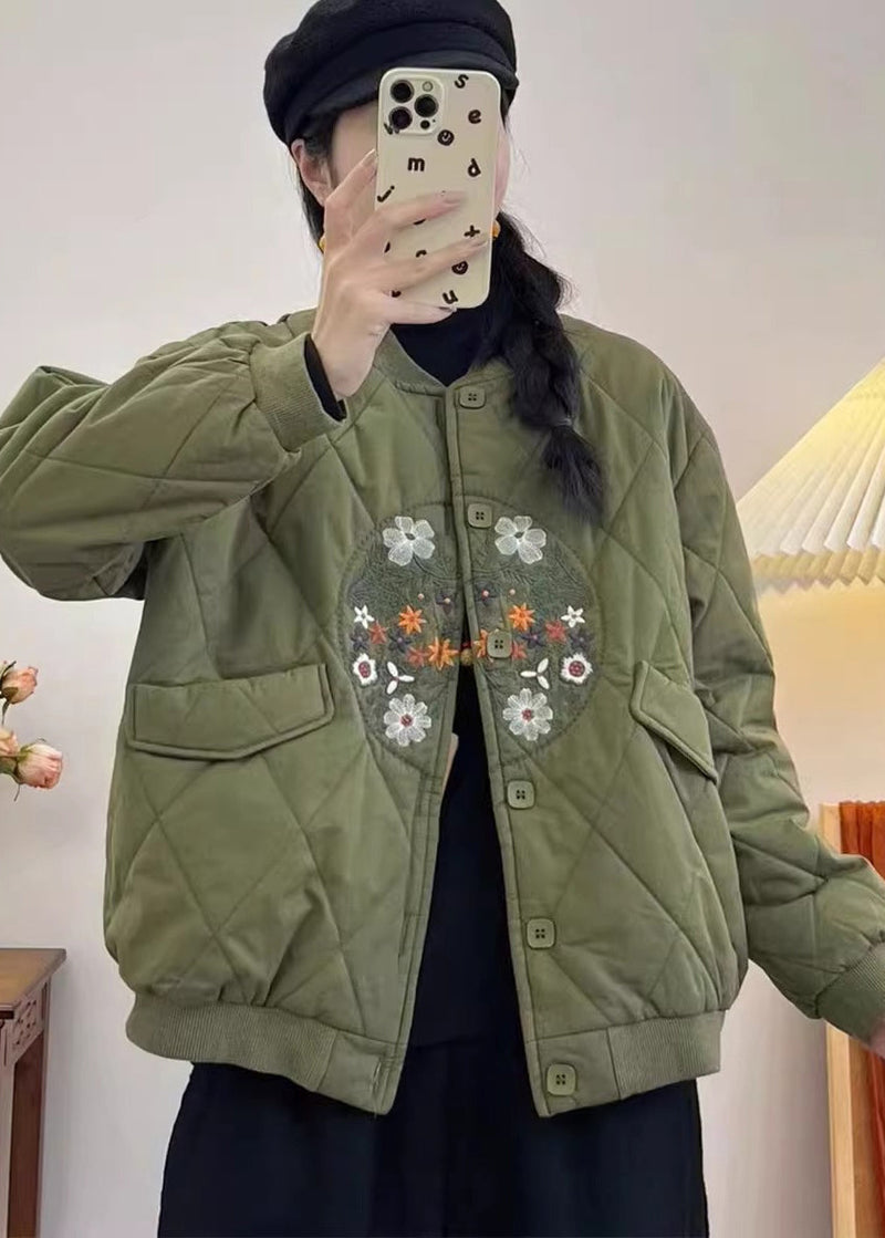 Yellow Embroidered Pockets Fine Cotton Filled Coats Spring Tn013