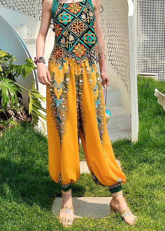 Yellow High Waist Print Lantern Pants Spring Ly0191