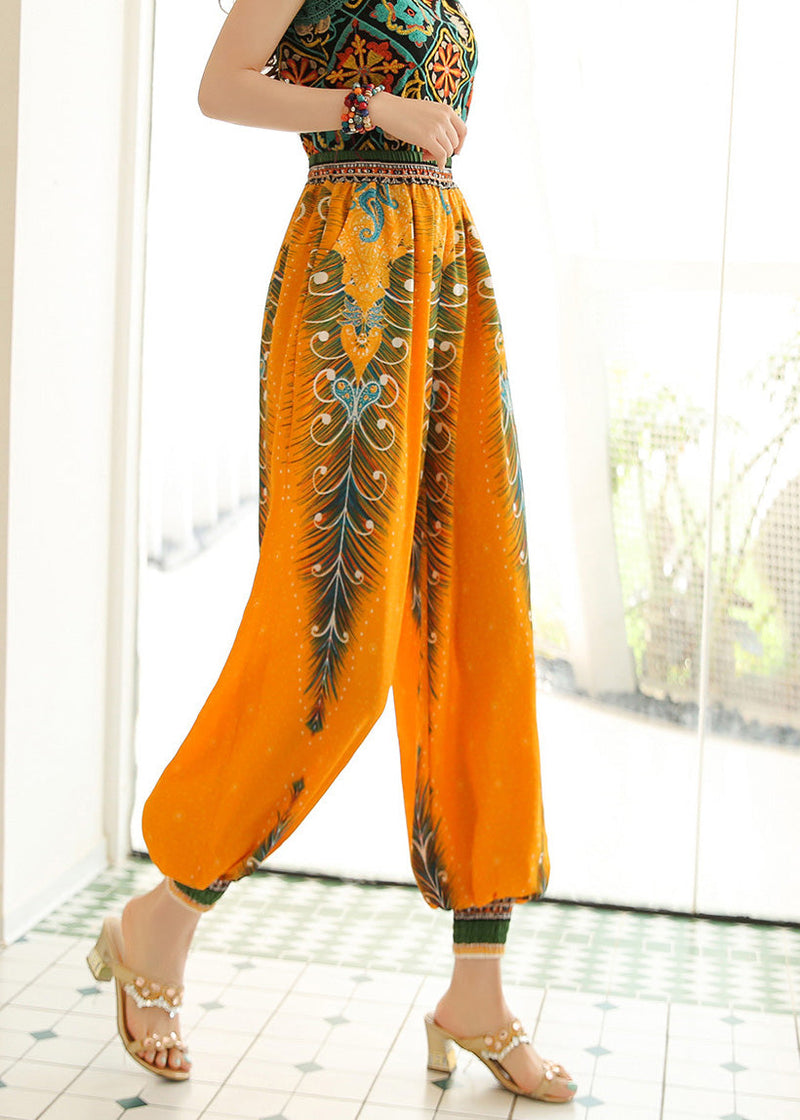 Yellow High Waist Print Lantern Pants Spring Ly0191