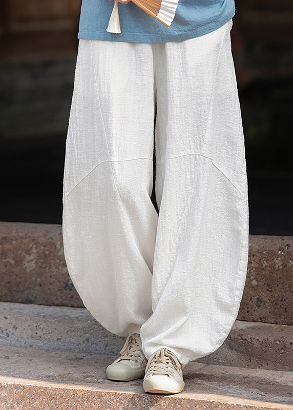 Yellow Pockets Elastic Waist Linen Pants Fall Wp032