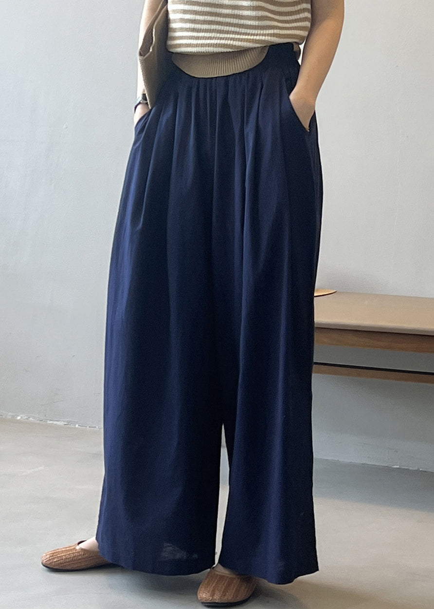 Yellow Pockets Cotton Wide Leg Pants Summer Qe055