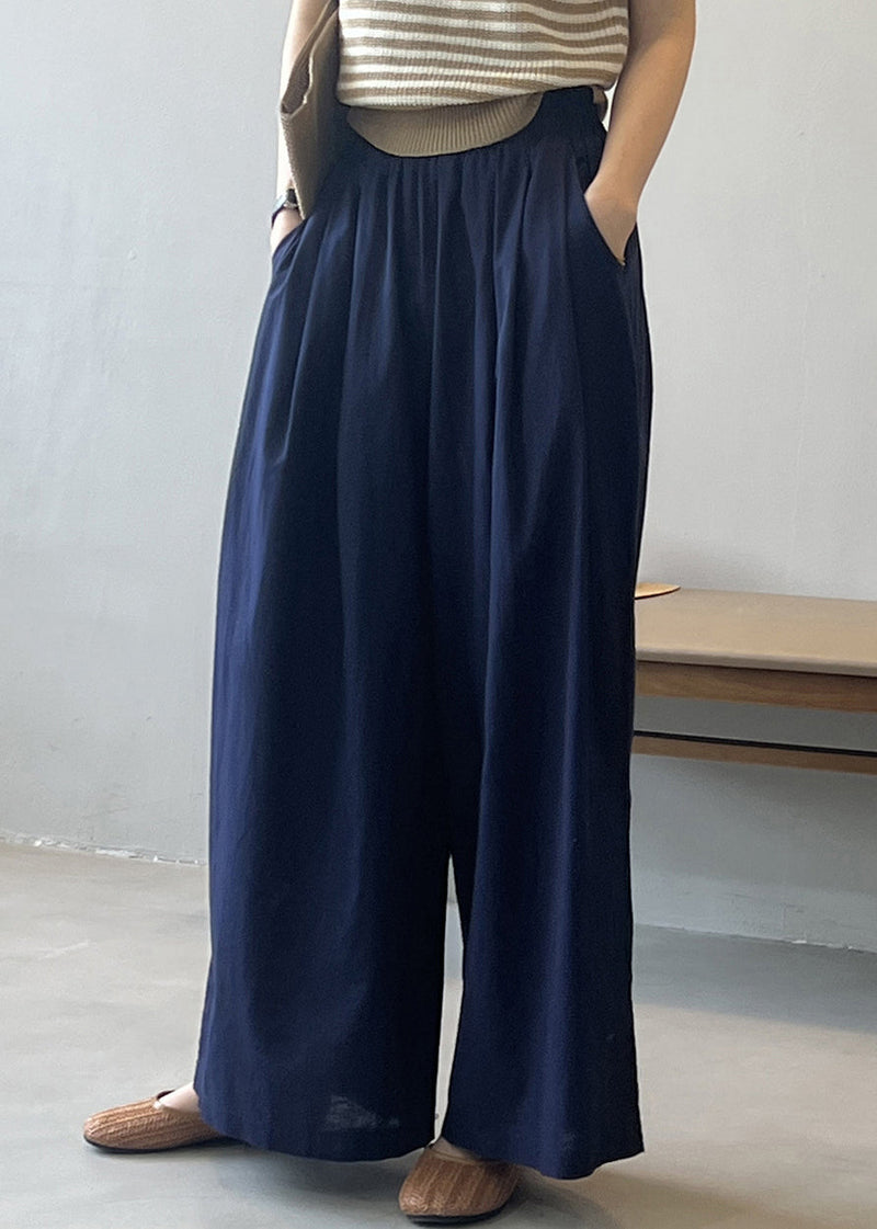 Yellow Pockets Cotton Wide Leg Pants Summer Qe055
