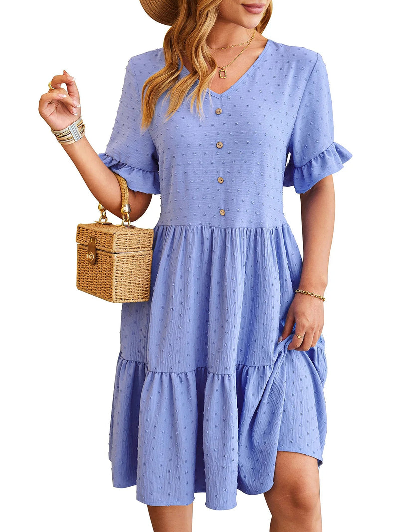 New Jacquard Five-quarter Pleat Polka Loose Midi Dresses