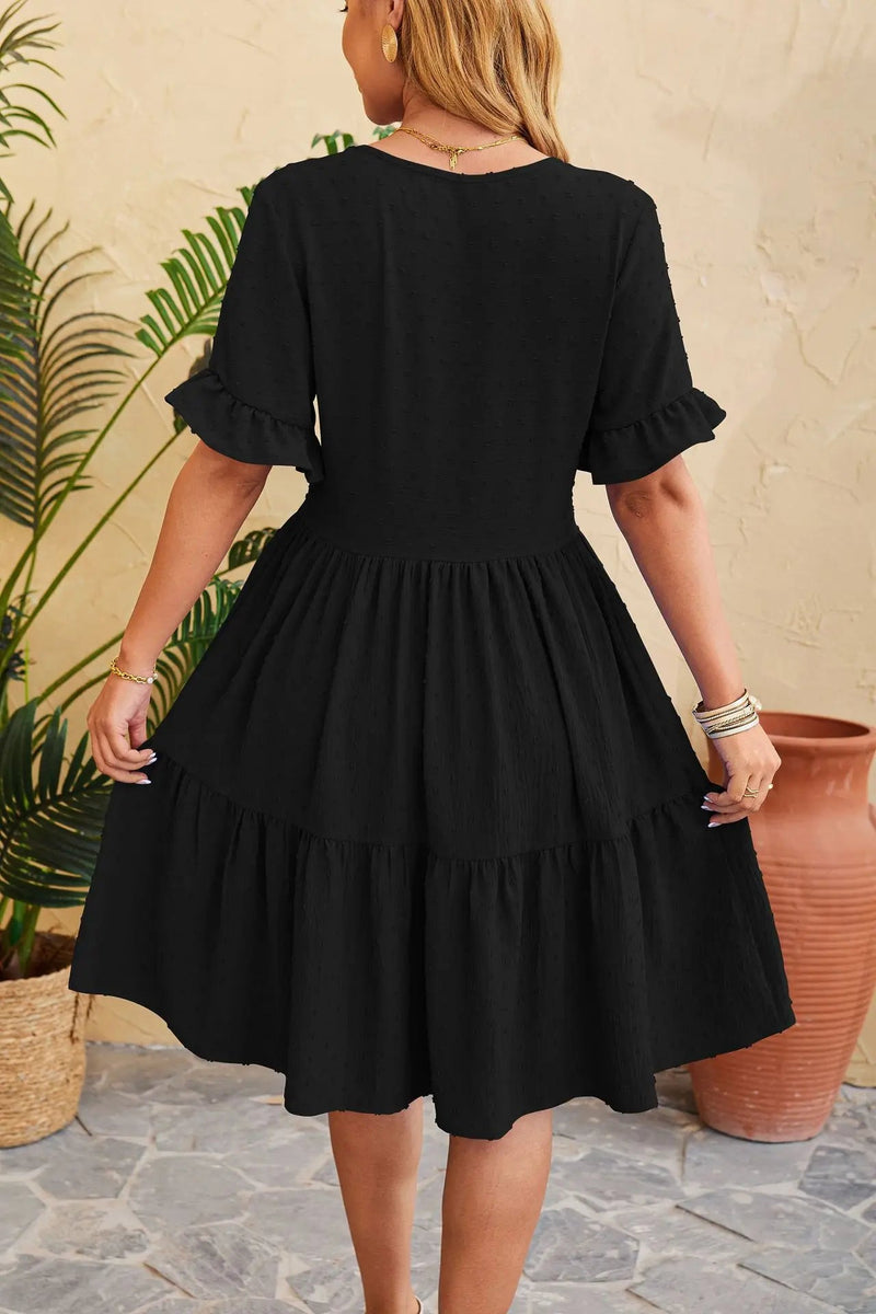 New Jacquard Five-quarter Pleat Polka Loose Midi Dresses
