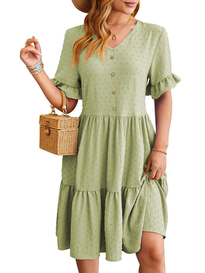 New Jacquard Five-quarter Pleat Polka Loose Midi Dresses