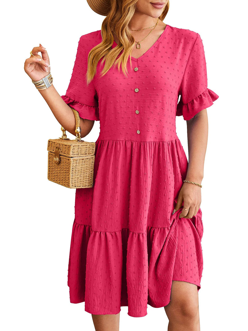 New Jacquard Five-quarter Pleat Polka Loose Midi Dresses