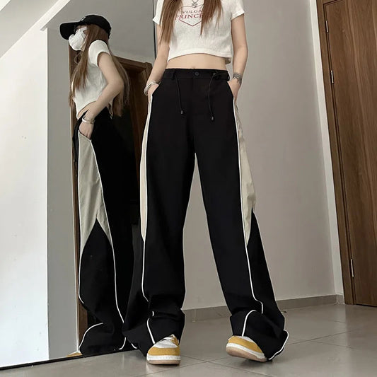 Y2k Contrasting Colors Straight Mopping High Waist Sweatpants