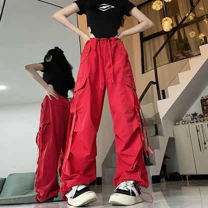 Khaki Straight Baggy Wide Leg High Waist Drawstring Sweatpants