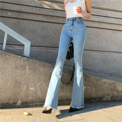 High Waist Slim Flare Jeans High Street Stretchable Boot Cut Denim Pants