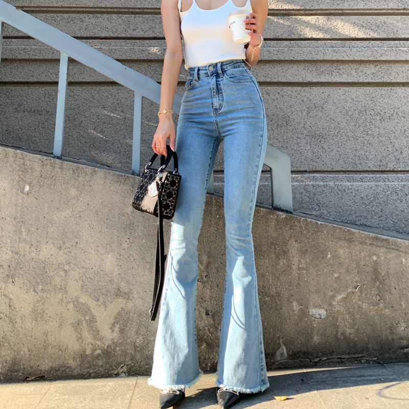 High Waist Slim Flare Jeans High Street Stretchable Boot Cut Denim Pants