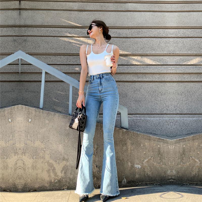 High Waist Slim Flare Jeans High Street Stretchable Boot Cut Denim Pants