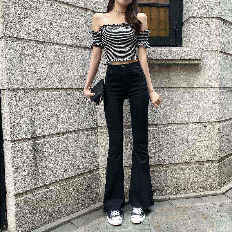 High Waist Slim Flare Jeans High Street Stretchable Boot Cut Denim Pants