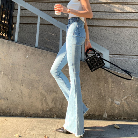 High Waist Slim Flare Jeans High Street Stretchable Boot Cut Denim Pants