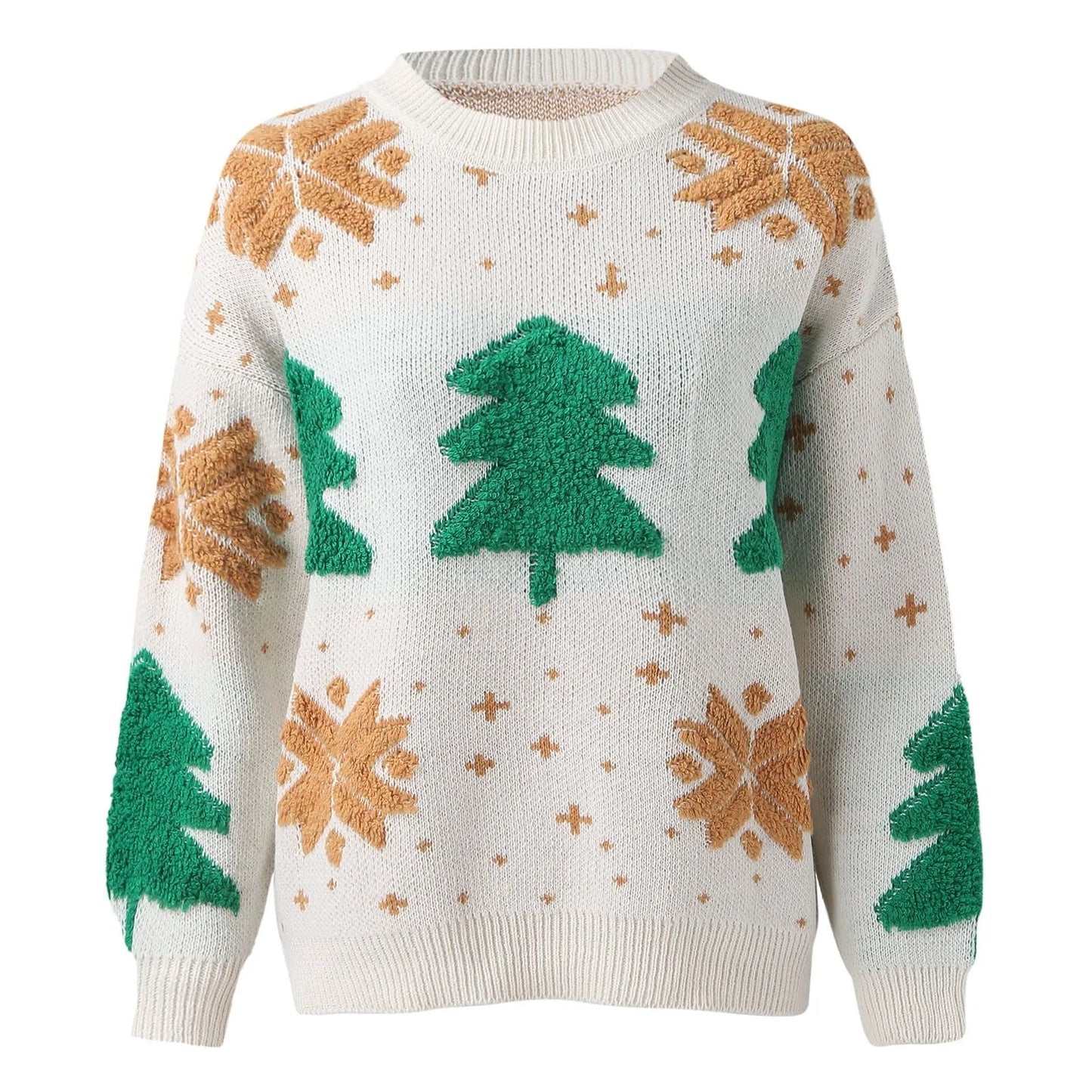 Christmas Tree Print Round Neck Long Sleeve Knitwear Sweater