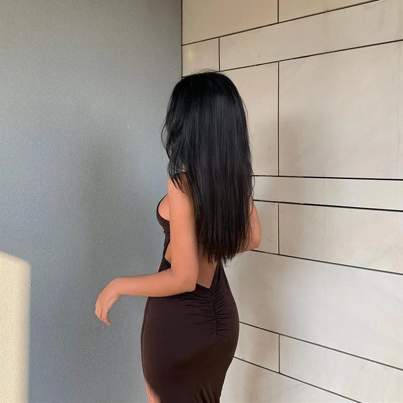 Halter Neck Backless Club Midi Dress