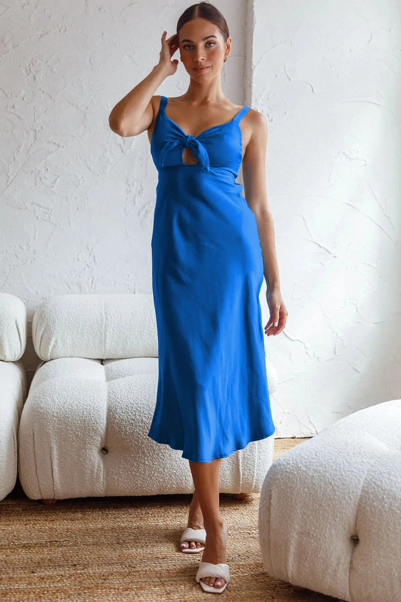 Halter Elastic Imitation Silk Pink Birthday Midi Dresses