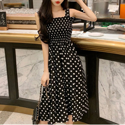 Summer Loose Polka Dot Shoulder Midi Dresses