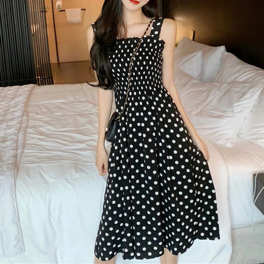 Summer Loose Polka Dot Shoulder Midi Dresses