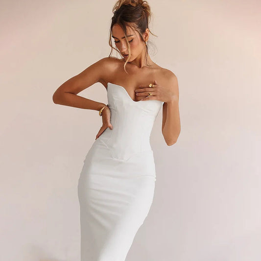 Fishbone Slim Sheath Fishtail Maxi Dress