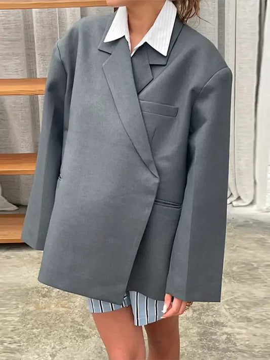 Lapel Hidden Buckle Long Sleeve Pocket Spliced New Coat