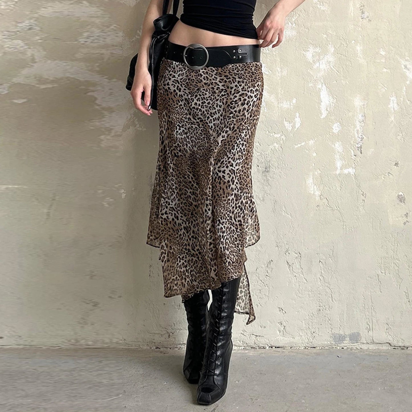 Leopard Print Irregular Hem Skirt