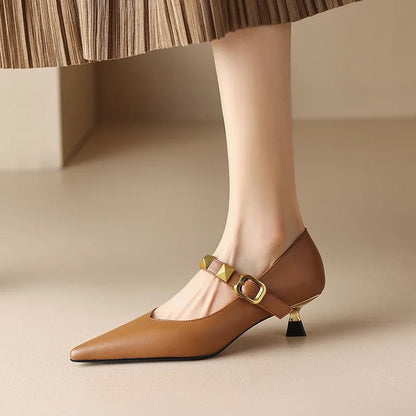 Fall New Pointed Shal Mouth Rivets Professional Temperament Shoes Low Heel Pumps