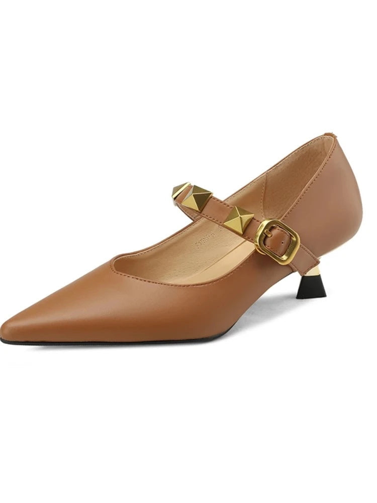 Fall New Pointed Shal Mouth Rivets Professional Temperament Shoes Low Heel Pumps