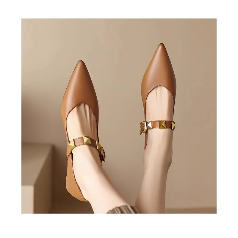 Fall New Pointed Shal Mouth Rivets Professional Temperament Shoes Low Heel Pumps