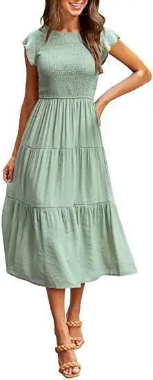 Flying Pleated Layering Swing Trending Loose Midi Dresses