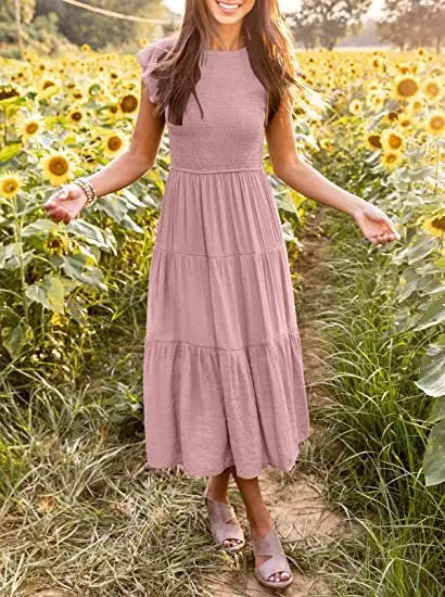 Flying Pleated Layering Swing Trending Loose Midi Dresses
