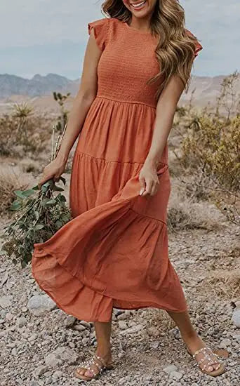 Flying Pleated Layering Swing Trending Loose Midi Dresses