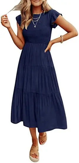 Flying Pleated Layering Swing Trending Loose Midi Dresses