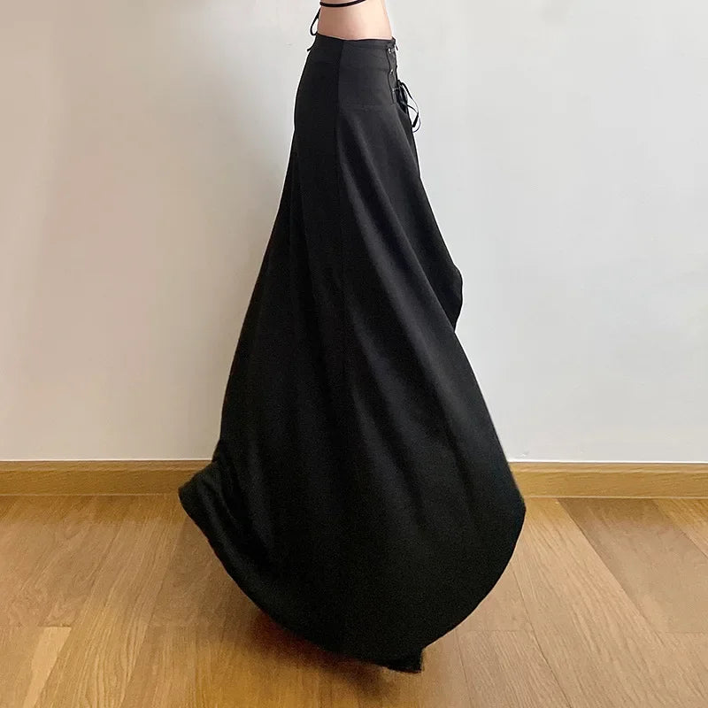 High Waist Layered Ruffle Maxi Cake Party Wedding Guest Y2k Black a Line Skirt