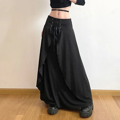 High Waist Layered Ruffle Maxi Cake Party Wedding Guest Y2k Black a Line Skirt