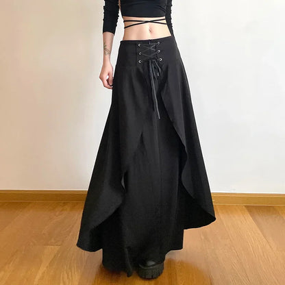 High Waist Layered Ruffle Maxi Cake Party Wedding Guest Y2k Black a Line Skirt