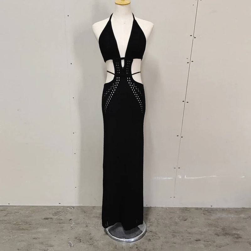 Hip Wrap Pure Hollow Slim Midi Dresses