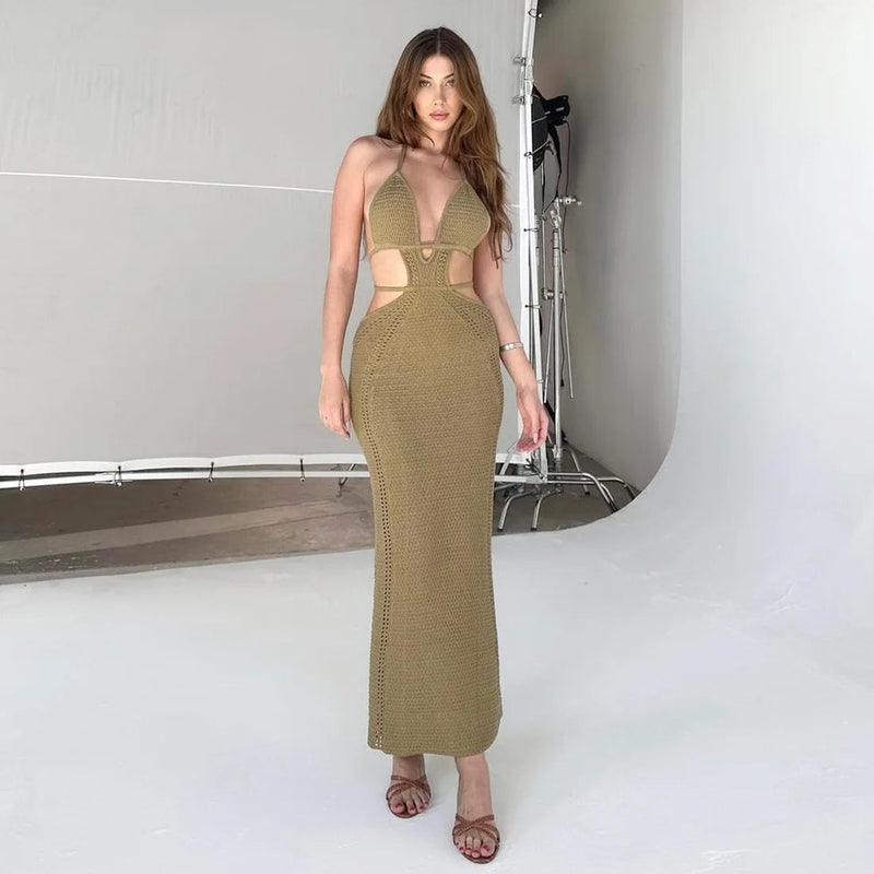 Hip Wrap Pure Hollow Slim Midi Dresses