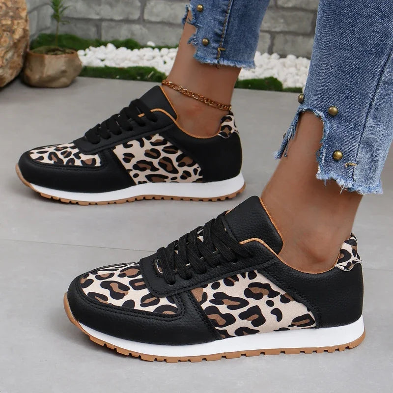 Jogging Sneakers Summer Walking Trainers Leopard Print Comfortable Jogging Tennis Shoes