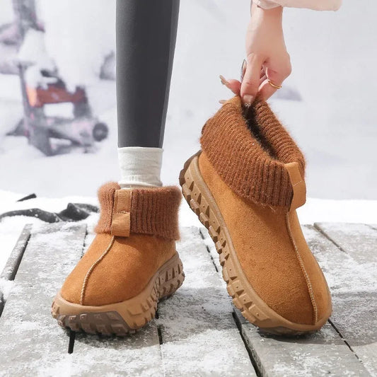 Knitted Cuffed Snow Boots New Winter Cold-proof and Warm Fur Boots Non-slip Thick-soled Cotton Shoes Zapatos