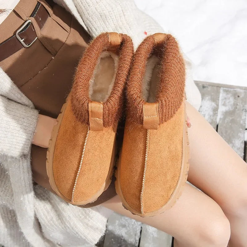 Knitted Cuffed Snow Boots New Winter Cold-proof and Warm Fur Boots Non-slip Thick-soled Cotton Shoes Zapatos