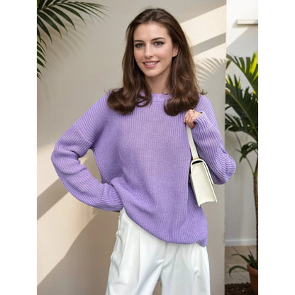 Warm Green Knitted Oversized Thick Loose White Sweater